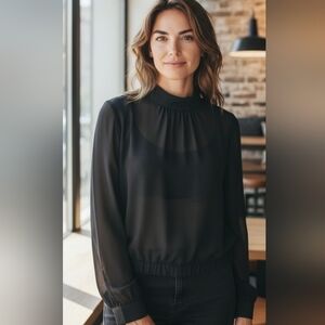 Loft Chic Black Sheer Blouse NWT